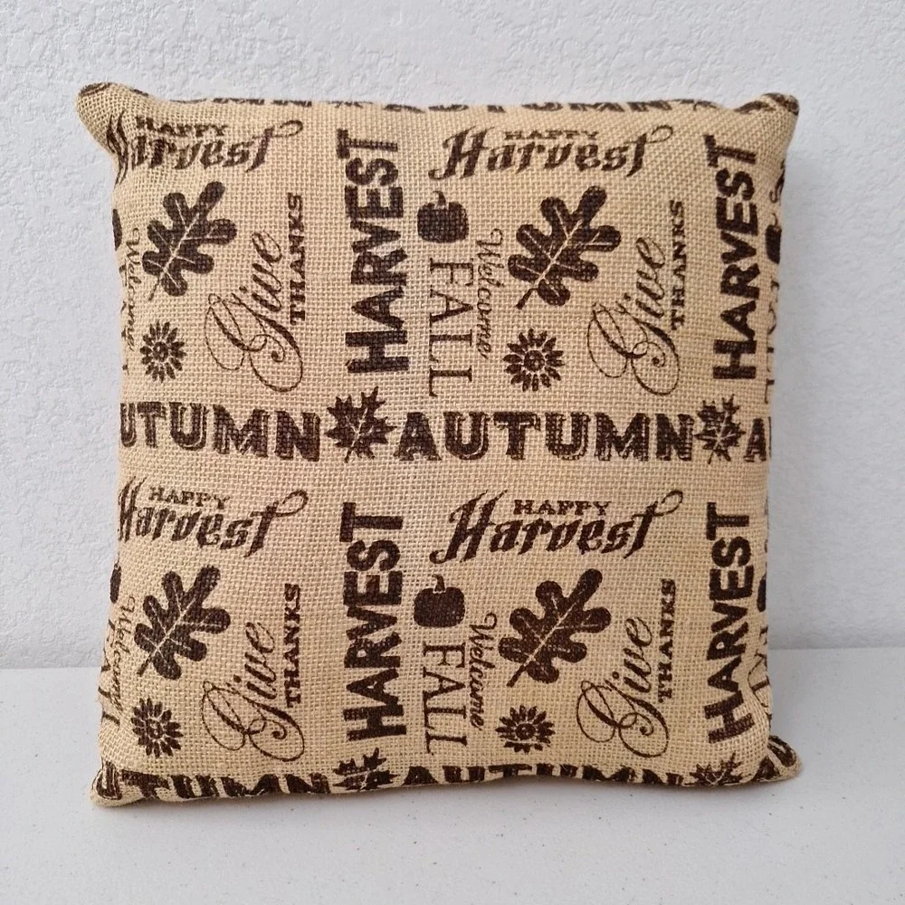 Fall Harvest Autumn Give Thanks Burlap Throw Pillow Home Decor 13